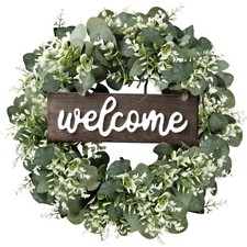 YNYLCHMX 20 Inch Winter Wreath for Front Door, Winter Wreaths with Welcome Sign