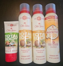3 Old Spice Vanilla & Shea Total Body Deodorant Spray 3.5oz & 1 3oz Fiji Cream