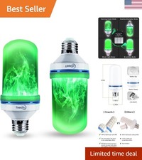 4 Modes LED Flame Light Bulbs E26 Base Green - Safe Flickering Design - 2 Pack