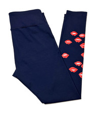 Tory Burch Sport High Waisted Red Lips Print Performance Leggings Navy Size S