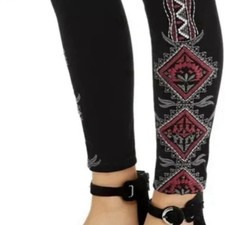 Johnny Was Blair Legging Sz Small Velvet Embroidered Black Stretch Boho Chic NWT