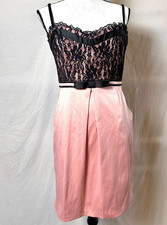 Vintage 80s City Triangles Wm Sz 11 Pink Black Lace Strap Dress Prom Going Out
