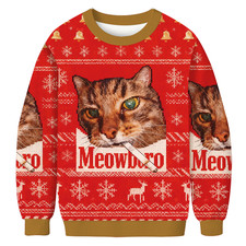 Red Funny Marlboro Smoking Cat Meme Ugly Christmas Sweater, Christmas Sweater
