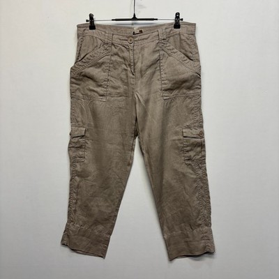Witchery Women 100% Linen Cropped Cargo Pants Size 12 Utility C072 -4