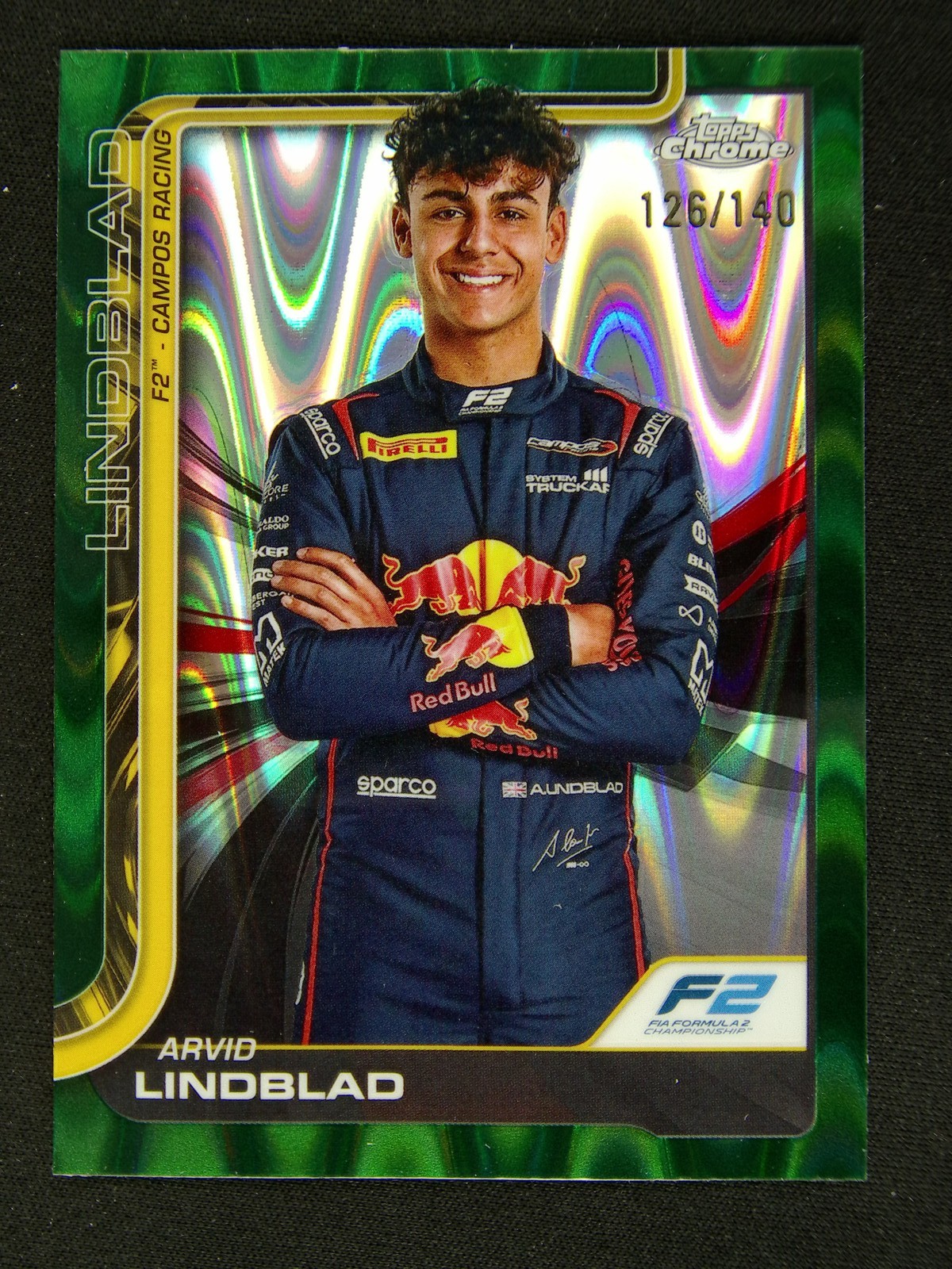 2025 Topps Chrome F1 Arvid Lindblad #23 Green Raywave Refractor /140