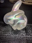 Fenton Bunny Rabbit Figurine In Iridescent Hand-Painted Glass Signed And Sticker