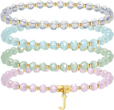 Easter Gifts for Kids Girls - Initial Bracelets for Women, 4Pcs Crystal Bracelet