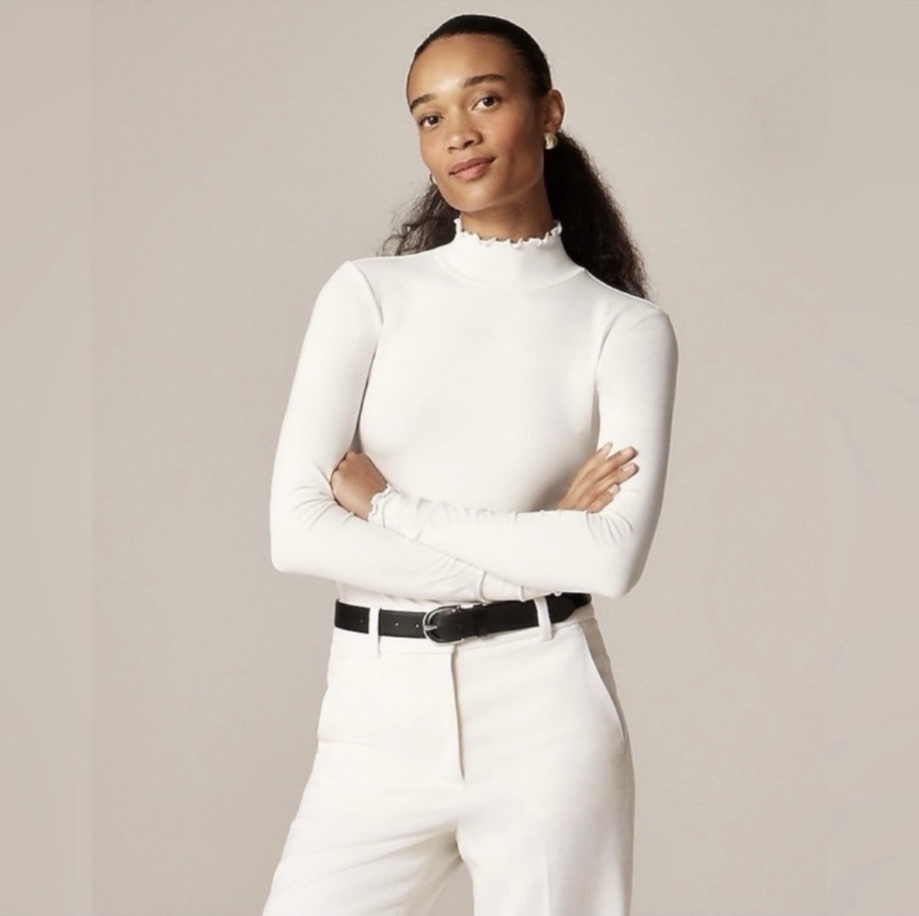 NWT J. Crew Medium Refined Rib Lettuce-trim Turtleneck Long Sleeve Ivory