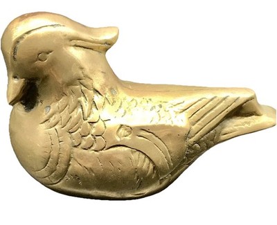 Vtg MCM Retro Solid Brass Etched Bird Quail Partridge Figurine Paperweight Decoy