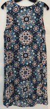 LOFT SHIFT STYLE DRESS SIZE L SLEEVELESS MANDALLA PATTERN ASYMMETRICAL HEM 🌞