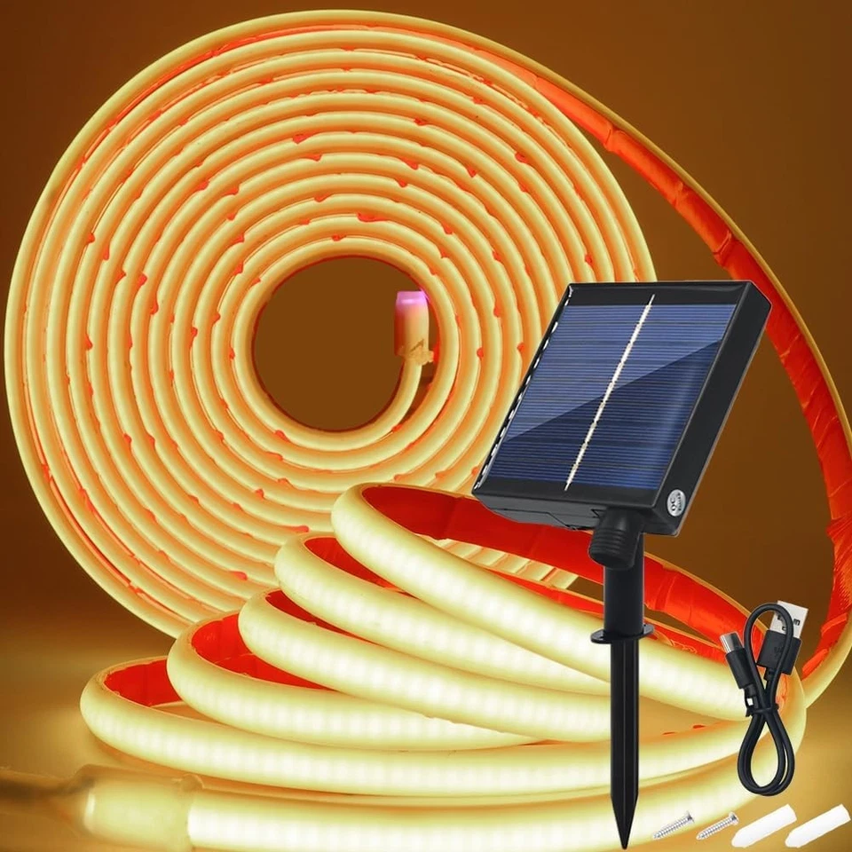 Solar COB Neon LED Strip Streifen Lichtband Selbstklebend IP68 Wasserdicht Außen - Bild 1 von 1