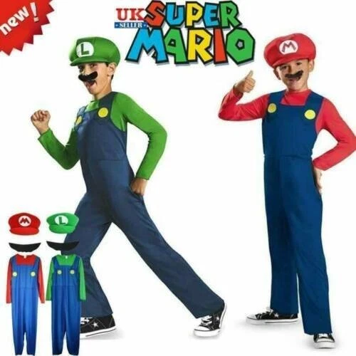 Men Women- Adult Kid Super Mario Luigi Bros Fancy Dress  OutfitCosplayCostumeeyom