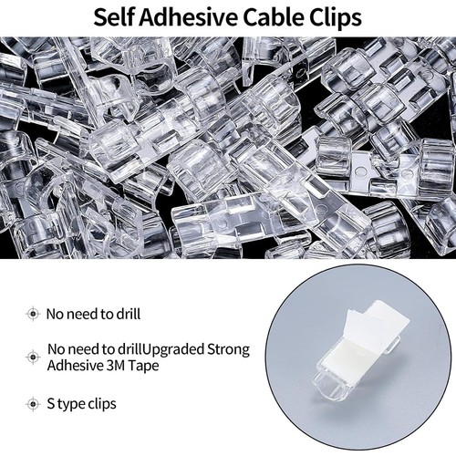 Cable Clips Clear 120 Pack Adhesive Wire Organizer Home Office Car Desk - Bild 8 von 9