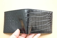 Full Black Genuine Crocodile Belly Skin Leath...