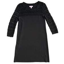 Lilly Pulitzer Kariana Crochet Soft Merino Wool Knit Black Dress Size S 3/4 Slve