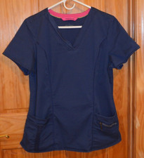Beyond Scrubs UT2242 Top Medical Nursing Navy Blue Cotton Blend Pockets Sz L