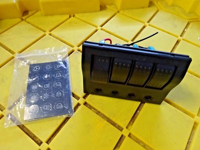 MARINE BOAT RV SUPEX PRODUCTS BLK WATERPROOF LED ROCKER SWITCH PANEL 4 GANG