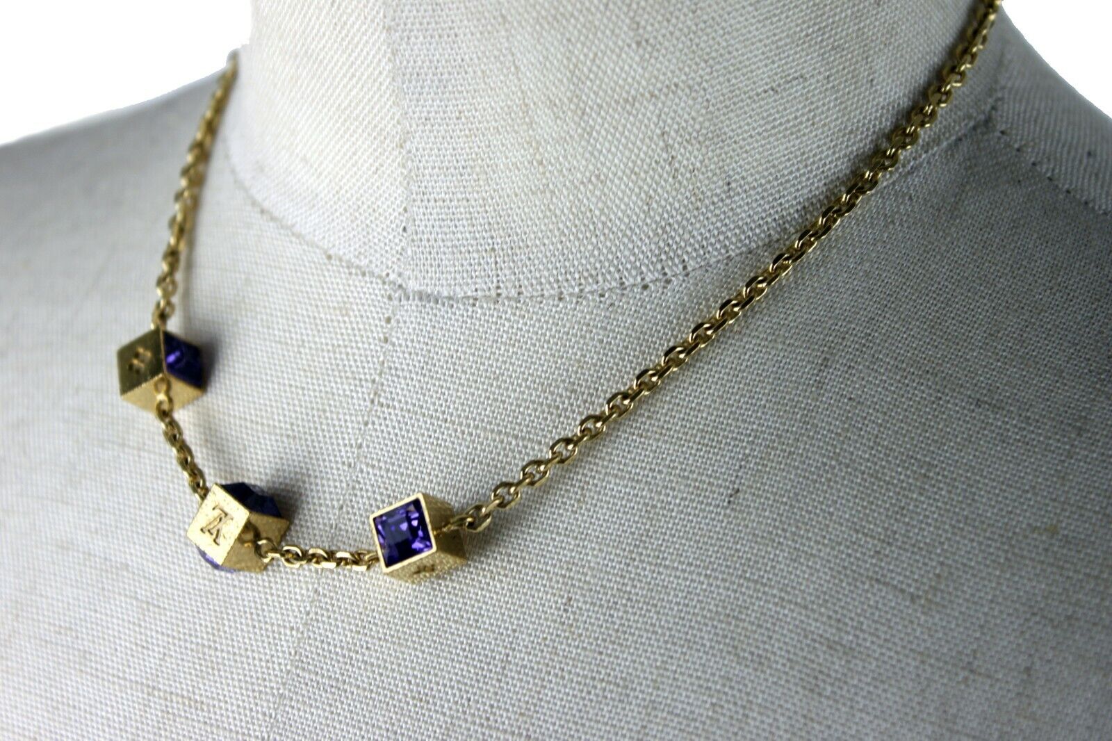 Louis Vuitton Necklace Collier Gamble M75422 Metal Rhinestone Gold Pendant  Long Choker Ladies Cube