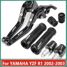 Black CNC Handle Grips Cap Brake Clutch Levers Sets For YAMAHA YZF R1 2002-2003