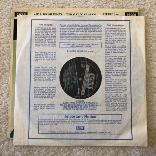 DECCA SXL 2242 VERDI "AIDA HIGHLIGHTS" Tebaldi, Bergonzi / KARAJAN ( UK ) - Picture 3 of 5