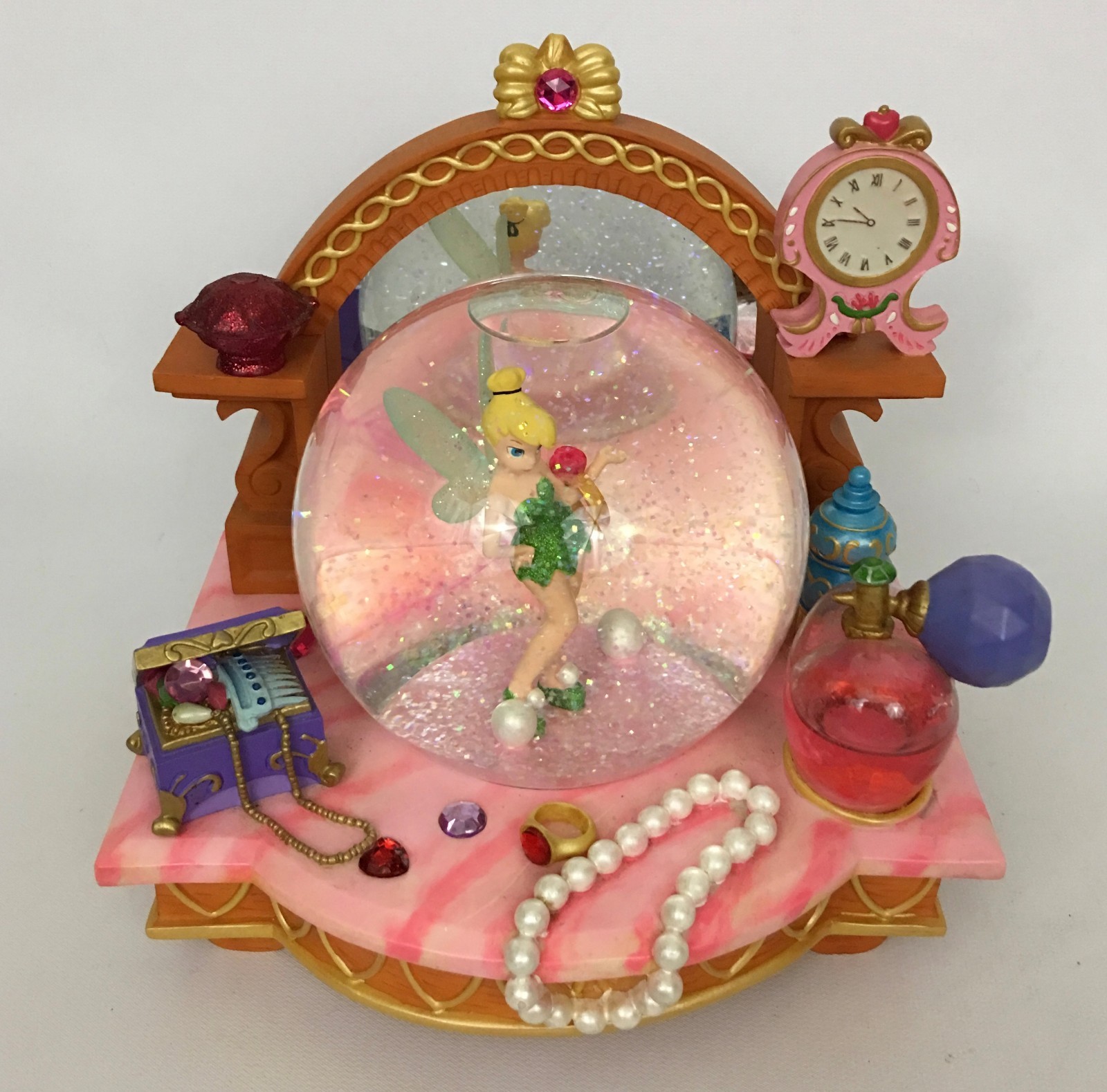 Walt Disney Peter Pan's Tinkerbell Vanity Mirror Musical Snowglobe