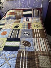 POTTERY BARN KIDS Twin QUILT Varsity Sports  Reverible
