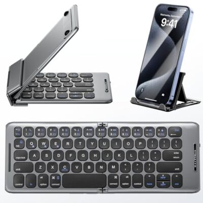 Foldable Bluetooth Keyboard with Stand Holder Portable Wireless Phone Keyboar...