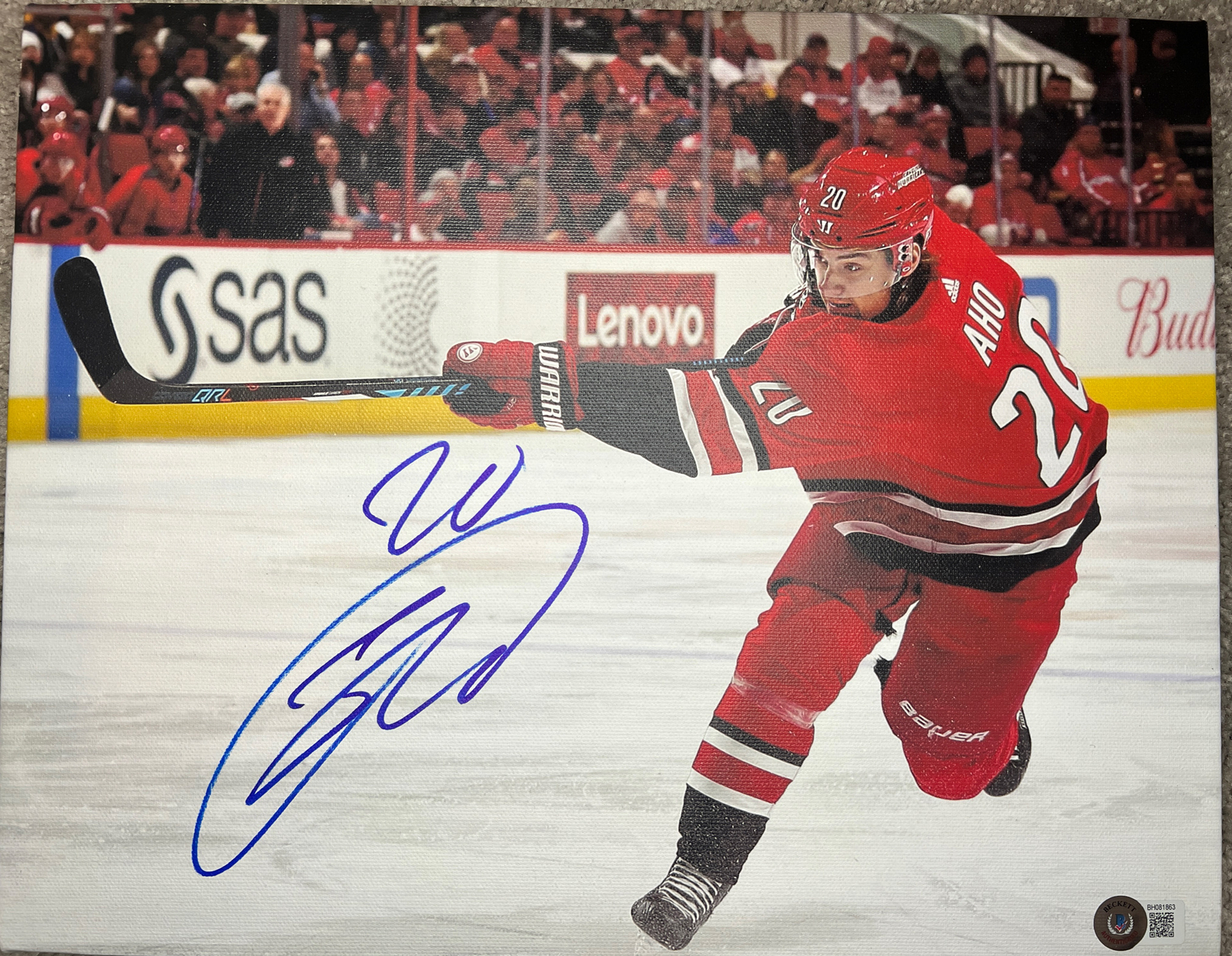 Sebastian Aho Carolina Hurricanes Autographed Red Fanatics