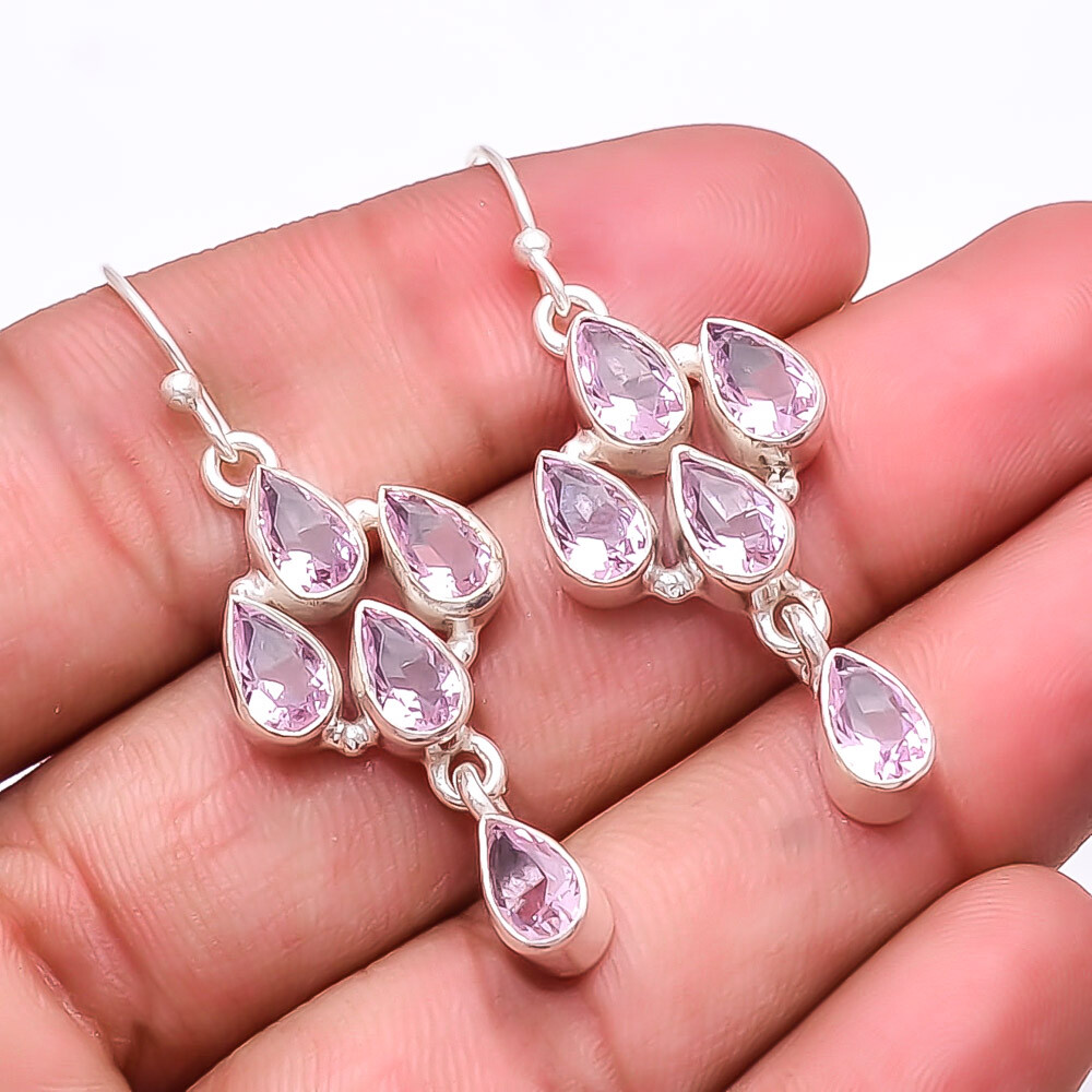Pink Kunzite Multi Collet 925 Sterling Silver Earring 1.76