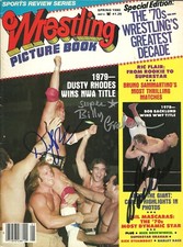 AM627  Dusty Rhodes  Backlund  Graham  signed Vintage Wrestling Magazine  w/COA