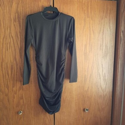 NEW ! Women Long Sleeve Ruched Mini Dress Black Size L | eBay