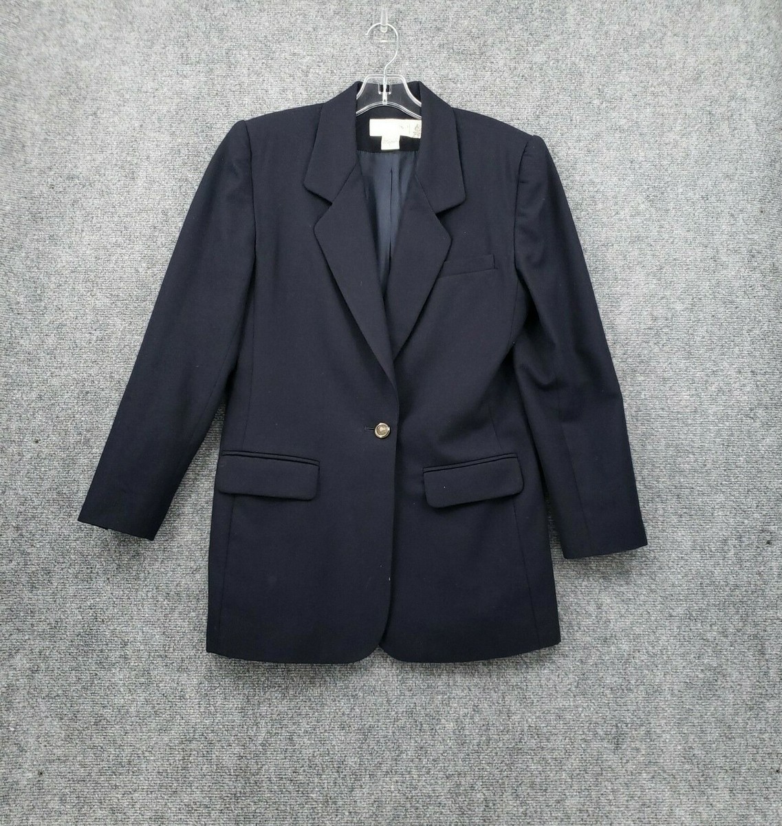 Casual Corner Blazer Womens Blue One Button Pocket Long Sleeves