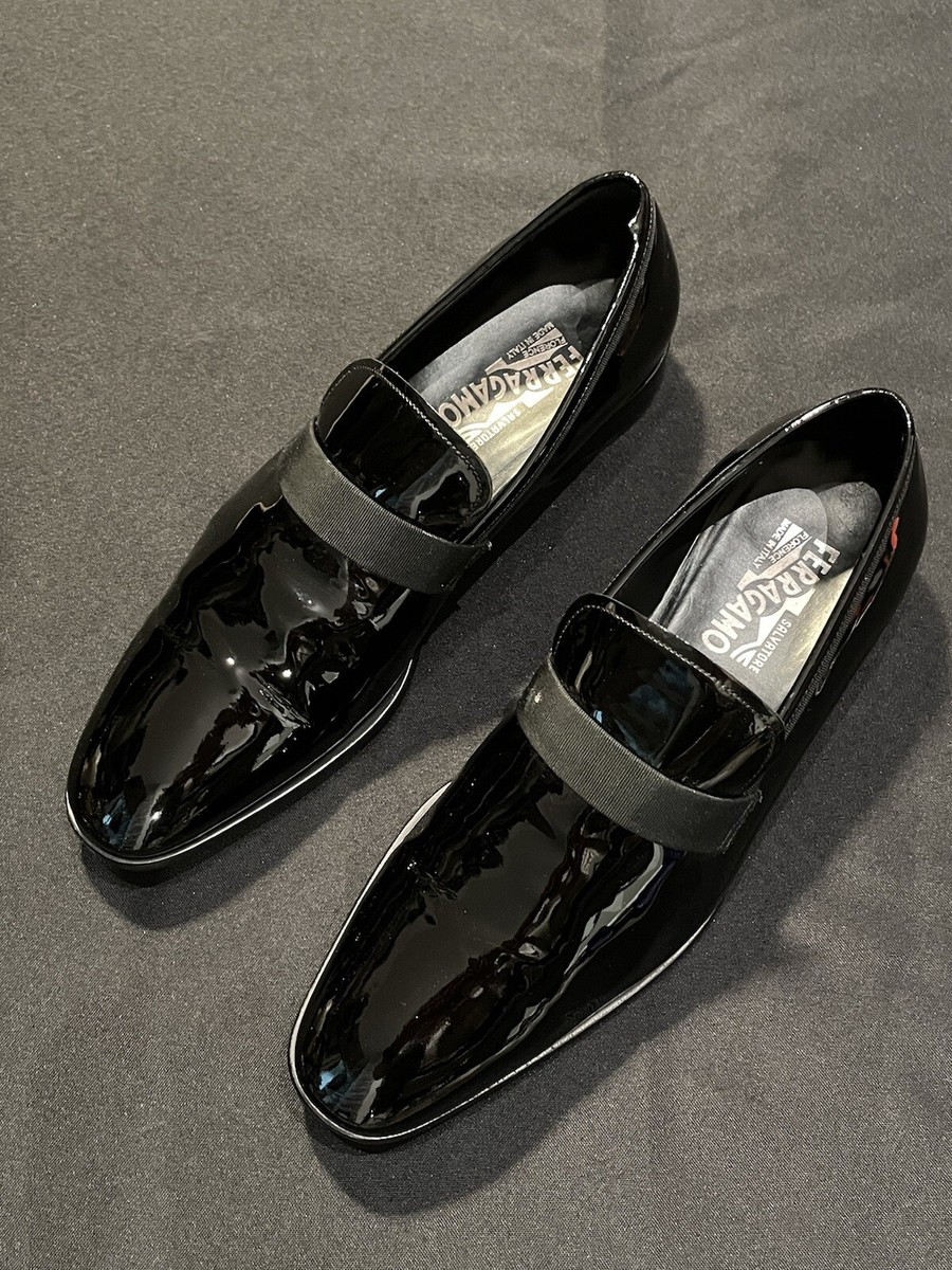 SALVATORE FERRAGAMO PATENT LEATHER TUX TUXEDO SHOES MENS SALVATORE FERRAGAMO PATENT LEATHER TUX TUXEDO SHOES MENS