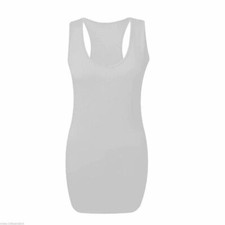 LADIES WOMENS LONG RACER BACK BODYCON MUSCLE VEST TOP GYM TOP UK 8-26