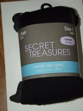 2 Pair Control Top Tights~Secret Treasures~Opaque~Black/Charcoal Heather~NEW