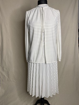 Vintage Kleid & Jacke Blazer Top Twin Set Größe 40 weiß gestreift 2 Stück Hochzeit