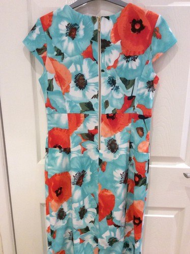 BNWT Bodycon Style Dress By “Ronnie Nicole” Bold Floral Turquoise/Coral SIZE 10 - Picture 5 of 12