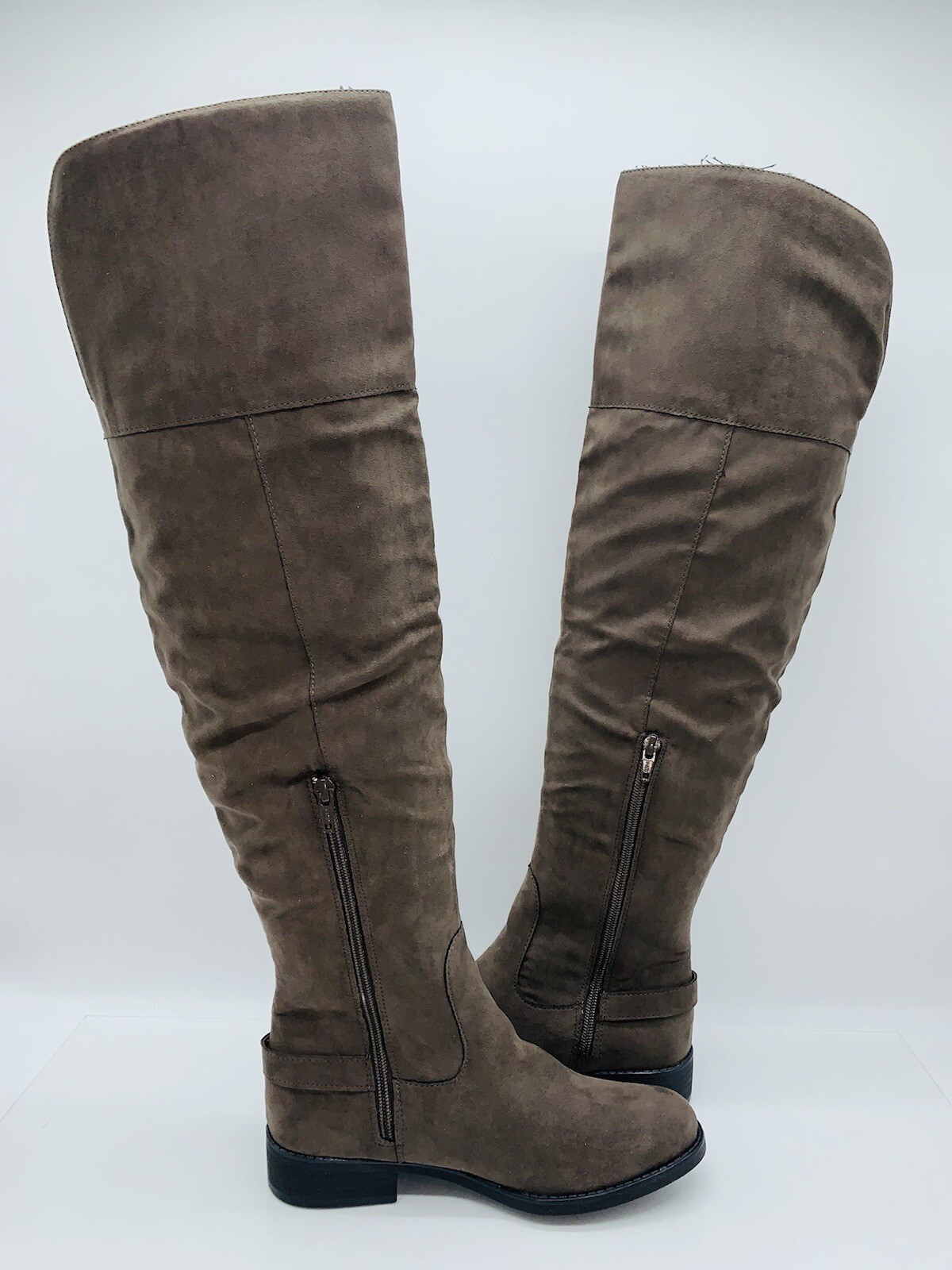 Knee Riding Boots Taupe Microsuede 