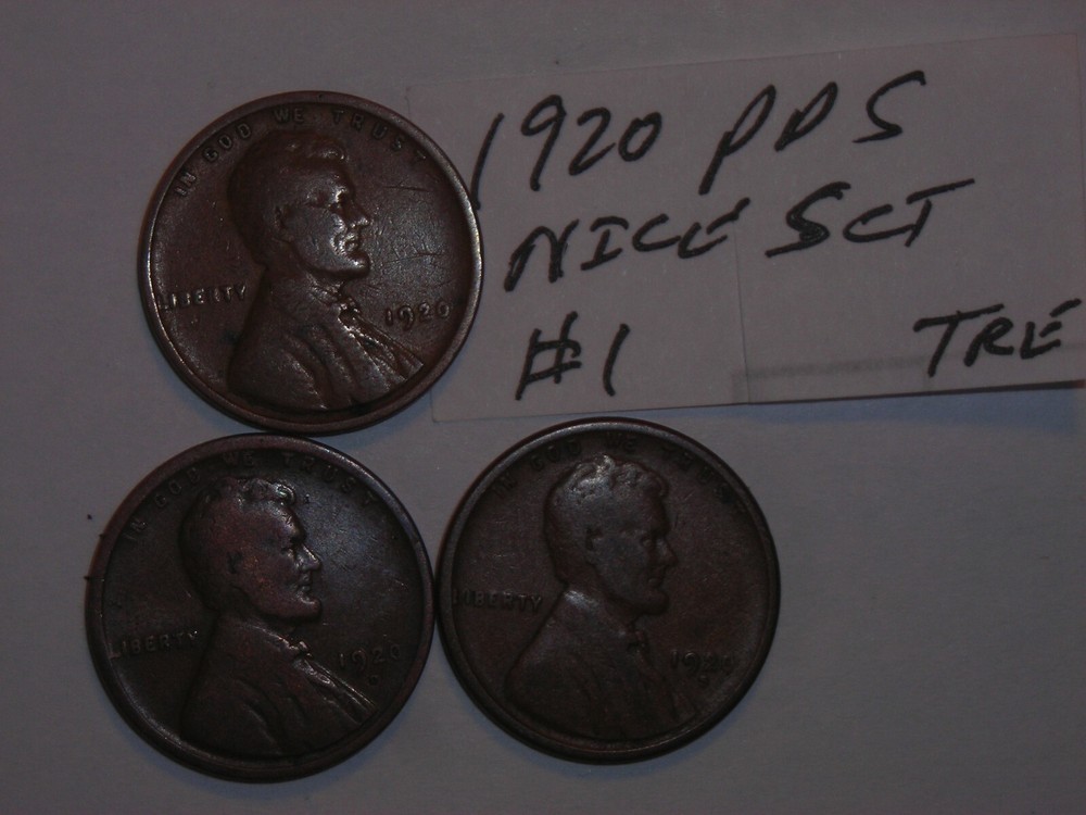 wheat penny LOT #1 ,1920,1920d,1920s SET OF 3 LINCOLN CENTS 1920-p,1920-d,1920-s