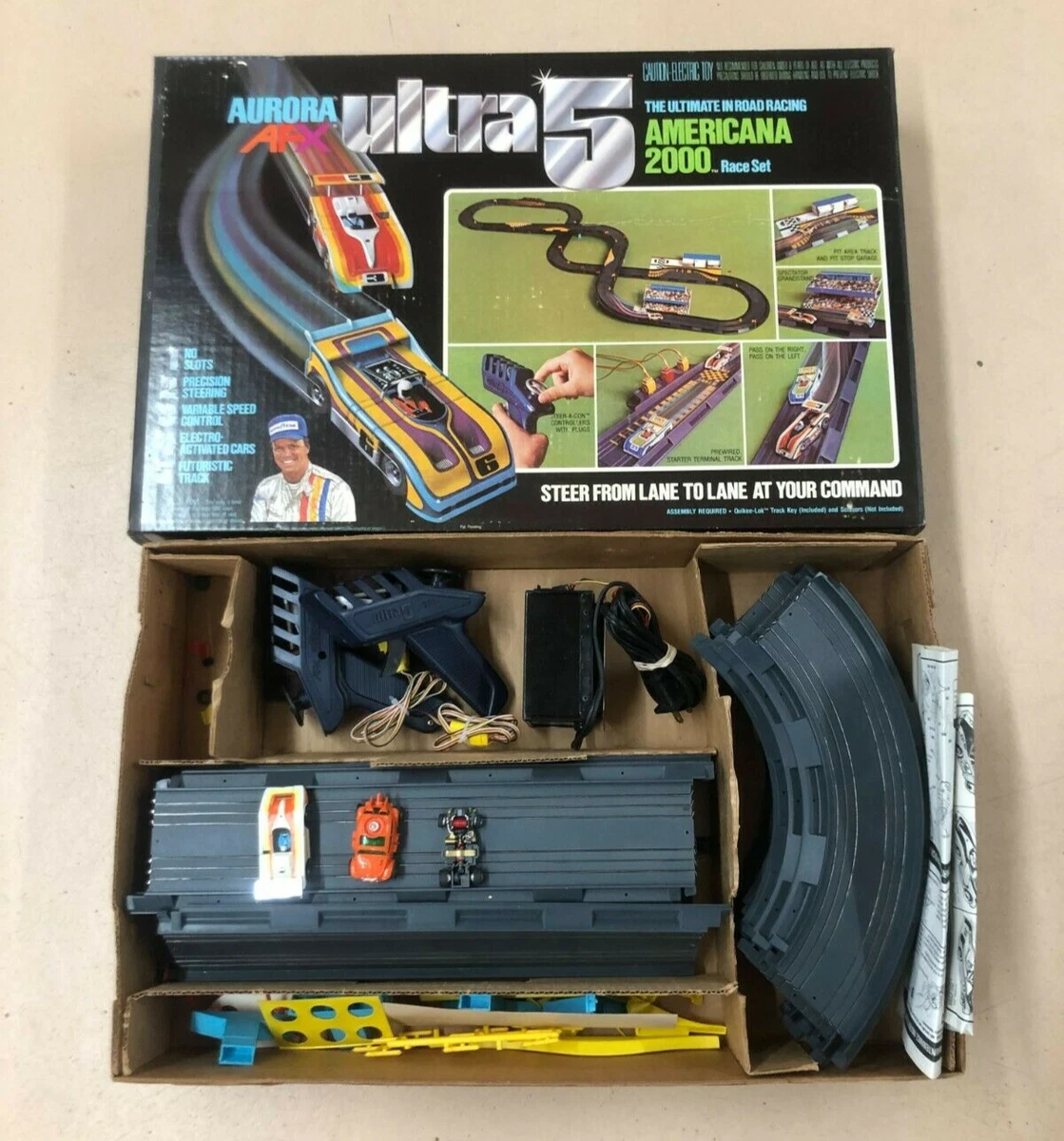 Vintage Aurora AFX Ultra 5 Race Set and Track 1970 s Slot Car Road Race Set