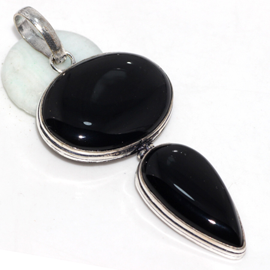 Black Onyx 925 Silver Plated Long Gemstone Handmade Pendant 3