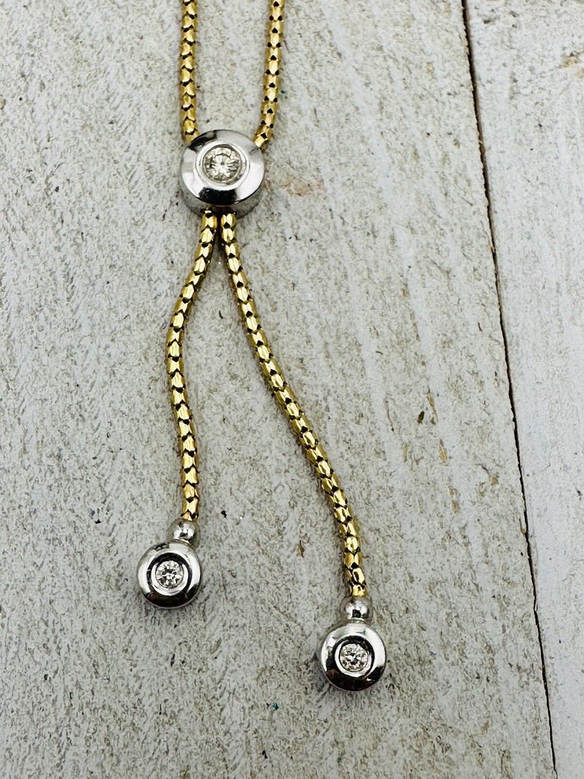 14K Solid Yellow Gold Real Diamond Necklace 17” Gem