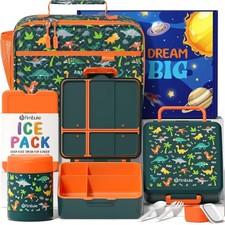 Kids Bento Lunch Box Set w/ 4 Compartments Insulated Bag Thermo Jar Utensils