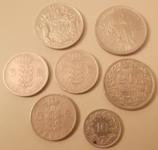 Circulated 1x 10, 3x 5 Belgian Franc, 1x5, French Franc, 1x 2 1x 0.1 Swiss Franc