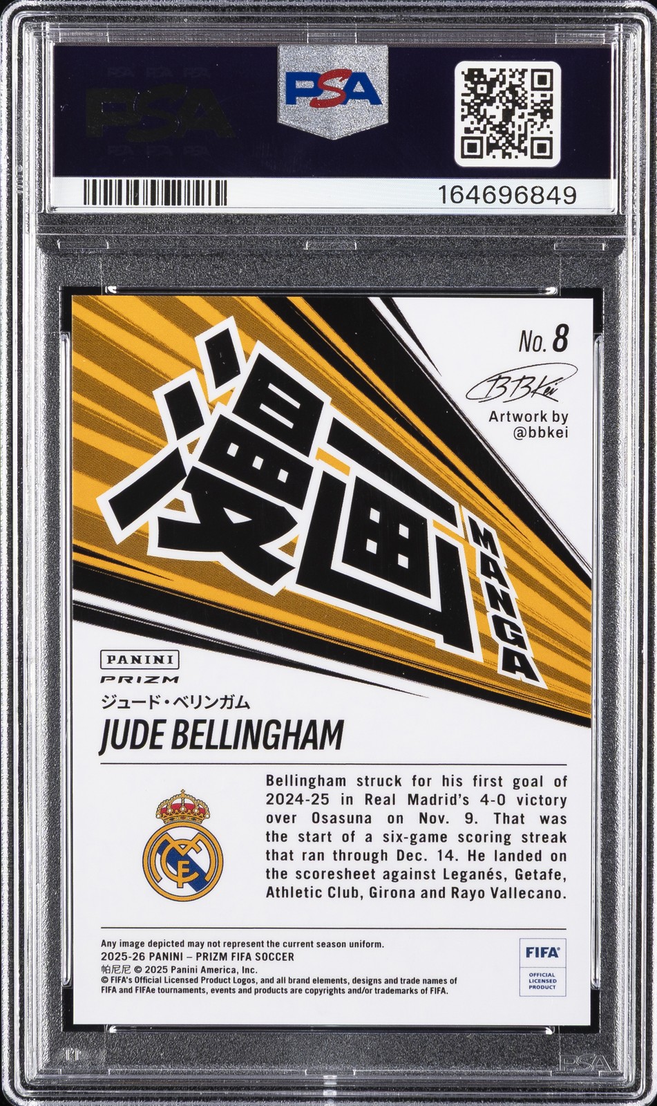 2025-2026 PANINI PRIZM FIFA MANGA #8 JUDE BELLINGHAM PSA 10 view 2