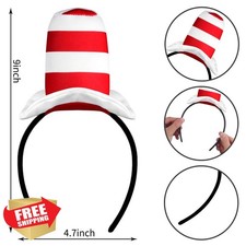 Red White Striped Hat Headband Dr Seuss Costume Cat in the Hat Cosplay