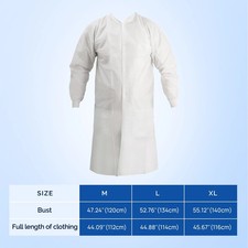 Disposable Lab Coat with Pockets Adult Knitted Collar Cuffs pack of 10 M, L, XL