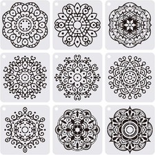9 Pack Geometric Flower Mandala Stencils for Painting on Wood, Canvas, Wall ...