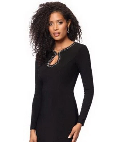 Vestido jersey manga larga cuello cerradura adornado negro Xscape talla 12 $268 Foto 3 de 3
