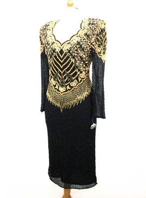 Jasdee Vintage Dress Long Sheer Sleeve Bead Sequins Hand Work On Silk Style 5063